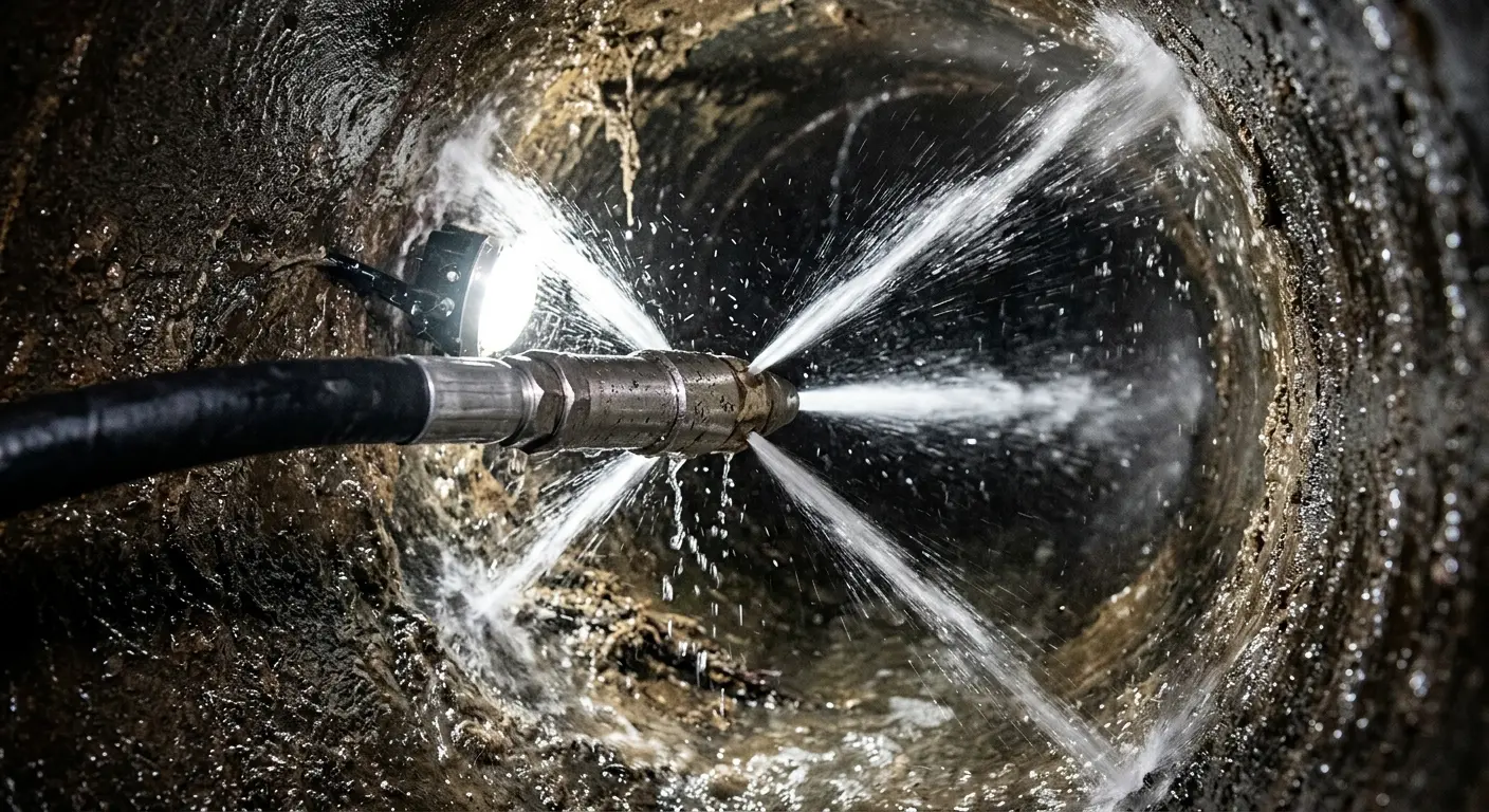 High-pressure hydro jetting nozzle cleaning sewer pipe for Storm Drain Cleaning in Coronado